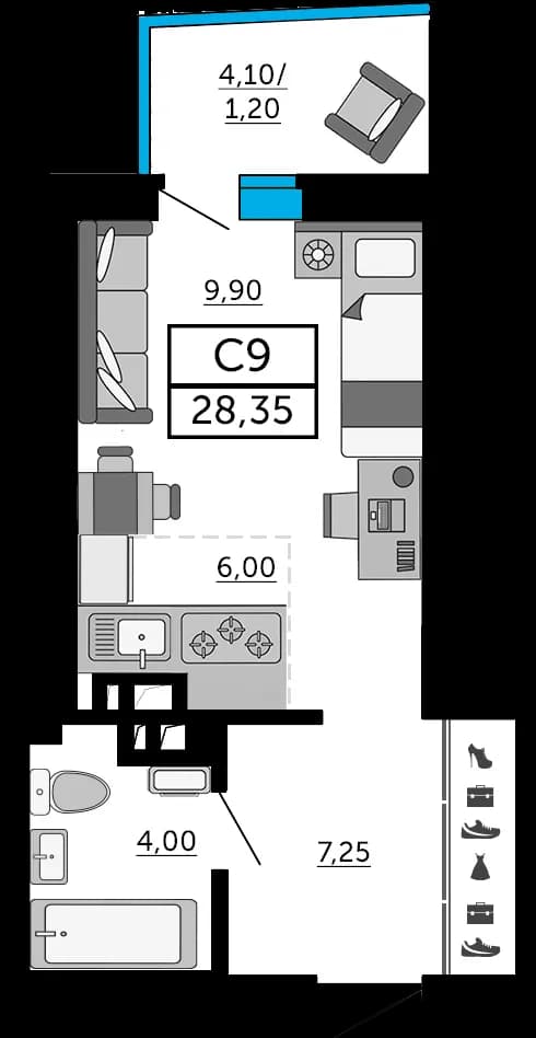 Планировка: студия, 28,35 м², ЖК «Донской Арбат 2»